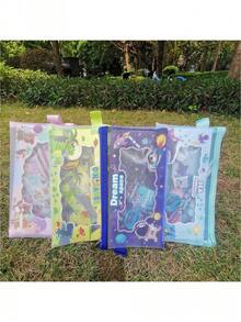 5pcs/Set, Mesh Stationery Bag With Pencil, Ruler, Notebook, Pencil Sharpener, Eraser, Mesh Zipper Stationery Gift Bag, Pencil Case Set, Halloween/Christmas Gift - Multicolor - View 1