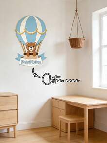 1pc Personalized Children's Decoration, Wooden Bear Hot Air Balloon Pattern 25-35cm, Bedroom Nursery Decor, Back To School Gift For Kids And Students - Black - View 4