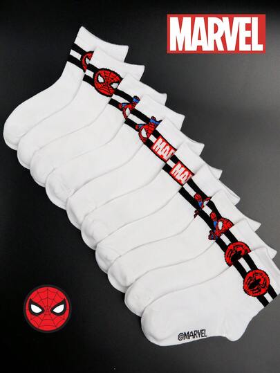  Marvel 1/5/10 Pairs Kids Socks, Superhero Spider-Man Socks, Boys Mid-Calf Socks, Korean Cartoon, Suitable For Autumn/Winter, Girls Socks, Spider-Man & Superhero Character Socks