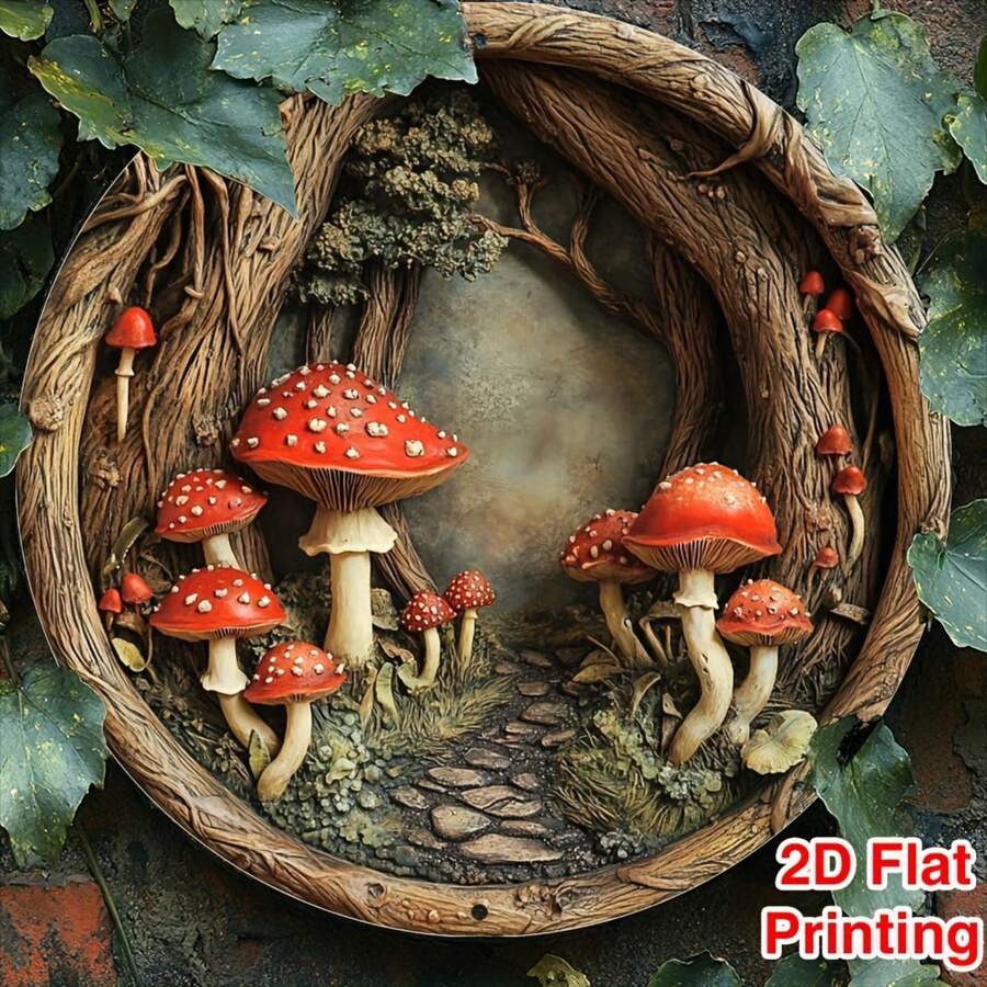 Tranh treo tường tròn 8x8 inch, thiết kế hình nấm cổ điển, thích hợp trang trí nhà bếp, quầy bar hoặc phòng khách. Món quà lý tưởng cho các bữa tiệc, Lễ Tạ ơn và Giáng sinh. Vị trí lỗ ngẫu nhiên. - A - Xem 1