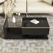 Coffee Table, 100 Cm Long, Glossy Black. Side Tables, Coffee Tables With Glass Tops And - Black - View 3