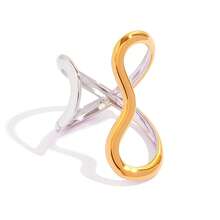 Frminee 3 piezas/1 pieza Anillos apilables de acero inoxidable grueso para mujeres, anillos de nudillo abiertos exagerados chapados en oro de 18K - Color mezclado oro y plata - Ver 7