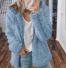 Simple Casual Party Woolen Fabric Fuzzy Coat Everyday Winter - 淺藍色 - 查看 3