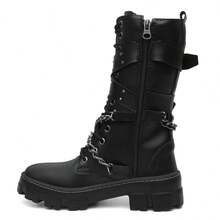 Women's High-Top Ankle Boot With Heel And Chain Detail - màu đen - Xem 2
