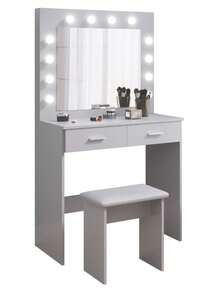 Grey Dressing Table Set With LED Lights Mirror, Vanity Makeup Table 2 Large Drawers And Stool - Light Grey - View 8