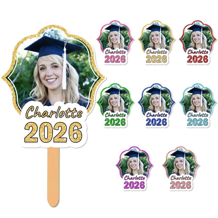 Personalized Face Fan With Wooden Handle Custom Photo Head Fan 2026 Graduation Birthday Party Favors Creative Celebration Prop - Color 1 - View 1