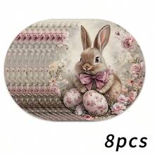 4 pezzi di tovagliette pasquali, con simpatico motivo a coniglio e decorazioni floreali, adatte per feste, pranzi, decorazioni natalizie e decorazioni pasquali. Dimensioni: 38*38cm, adatte per decorazioni stagionali domestiche, decorazioni tavola per le feste, stile country, materiale lavabile, ideali per decorazioni tavola per le feste e intrattenimento domestico, ottimo anche come regalo. - Multicolore - Visualizzare 18