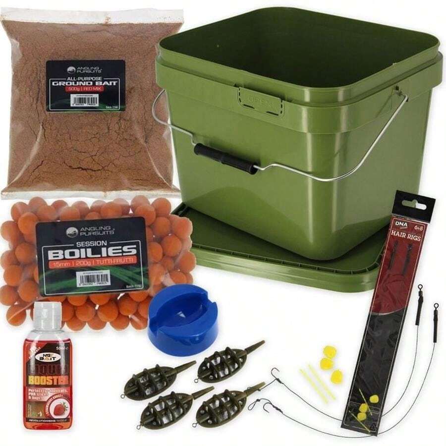 Carp Bait Tackle Set 10L Bucket Groundbait Boilies Barbless Rigs Feeders Fishing - 10L - View 1