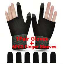 2pcs Gaming Gloves + 6pcs Finger Sleeves, Anti-Sweat, Ultra-Thin, Breathable Touch Screen Gloves With Thumb Covers, Suitable For Smartphones - Multicolor - View 2