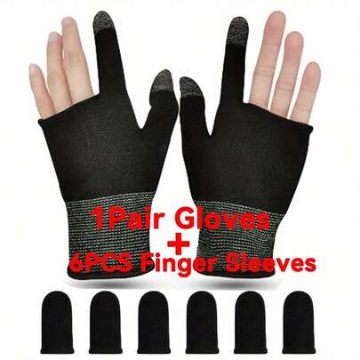 Gaming Gloves And Finger Sleeves 2 Pcs Gaming Gloves + 6pcs Finger Cots, Sweat-Proof, Ultra-Thin, Breathable Touchscreen Gloves With Thumb Sleeves, Suitable For Or Mobile Phone, Spring Easter Gift Birthday Party