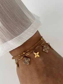 TONSI 1 Set Elegant Charming Personalized Luxury Vintage Western Minimalist Fashionable High-End Stainless Steel Cubic Zirconia 18K Gold Plated Four-Leaf Clover Floral Diamond Jewelry Set, Suitable For Summer, Holidays, Travel, Work, Daily Wear, Parties, Gatherings For Women - Multicolor - View 14