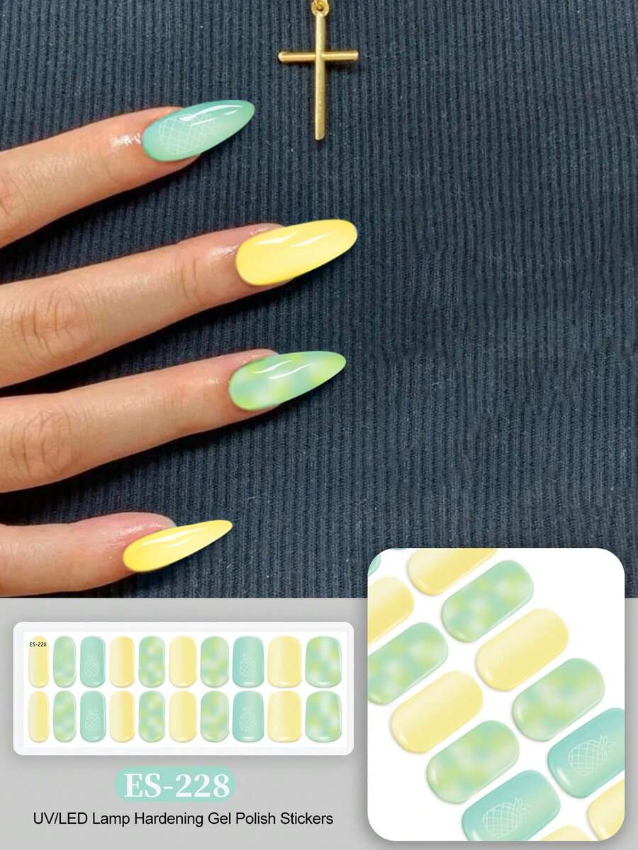 20pcs Semi-Cured Gel Nail Stickers, Classic French Manicure Translucent Pink Base, DIY UV Gel Nail Stickers For Home Use