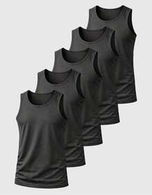 Kit 05 Camiseta Regata Masculina Lisa Academia Básica Algodão 30.1 Fafenix - Preto - Visão 1