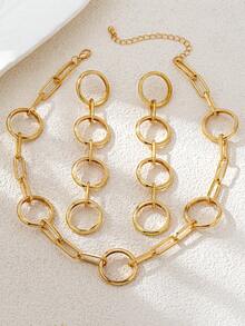 3pcs Geometric Circle Combination Necklace And Earrings Set, Minimalist Exaggerated Design, Suitable For Women's Daily, Party, Music Festival Wear - Gold - View 4