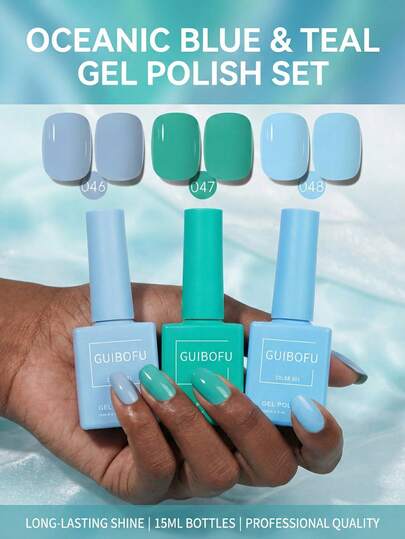 GMUME 3 sztuki/zestaw 15 ml pastelowy, niebiesko-zielony lakier żelowy, jasnoniebieski, turkusowy, lodowy śnieg, mroźne zimowe, wiosenne kolory, miękkie, urocze zdobienia paznokci, lakier UV LED do rozpuszczania