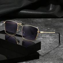 1副金色方形渐变眼镜，螺纹金属镜腿，奢华时尚复古港式风格，适合日常佩戴、商务出行、通勤、摄影等各种场合，四季皆宜，男士时尚眼镜 - 彩色 - 查看 5