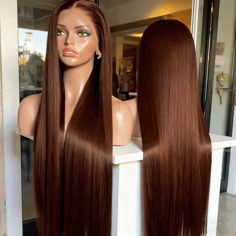 200% Super High Density 13x4 HD Transparent Lace Front Wig, 28 Inch/30 Inch/32 Inch, Natural Swiss Lace, Pre-Trimmed, #4 Brown Honey Blonde Mixed Human Hair, With Baby Hair, Heat Resistant Fiber, Suitable For Women - Brown - View 1