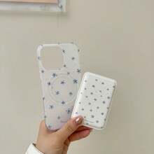 Ốp lưng điện thoại thời trang mới, hai lớp in họa tiết hoa tối giản màu xanh dương IMD, phù hợp với 16 Pro Max, lỗ lớn chống rơi, thiết kế cá nhân hóa dành cho nữ, ốp lưng cứng cáp, viền mềm mại, có khe đựng thẻ từ tính, bóng bẩy. - Màu xanh nhạt - Xem 3