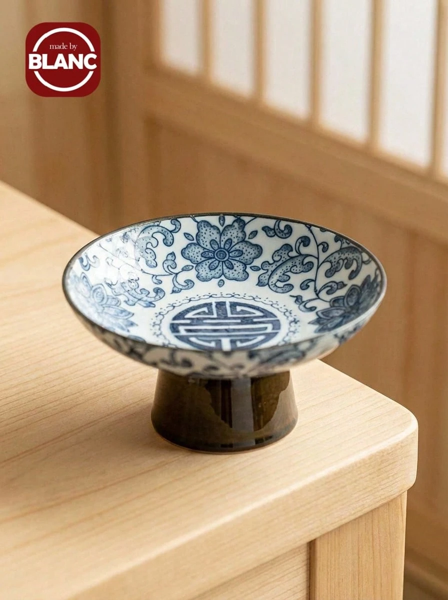 Antique Chinese-Style Dessert Plate With Pedestal And Traditional Patterns, Compact Tea Cake Plate; Minimalist High Footed Dish For Dim And Hot Pots - Panhua - View 1