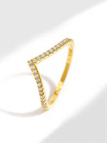 1pc 925 Sterling Silver Smooth V-Shaped Ring, Suitable For Women, Elegant Crystal Earrings, Exquisite Jewelry - Gold - View 36