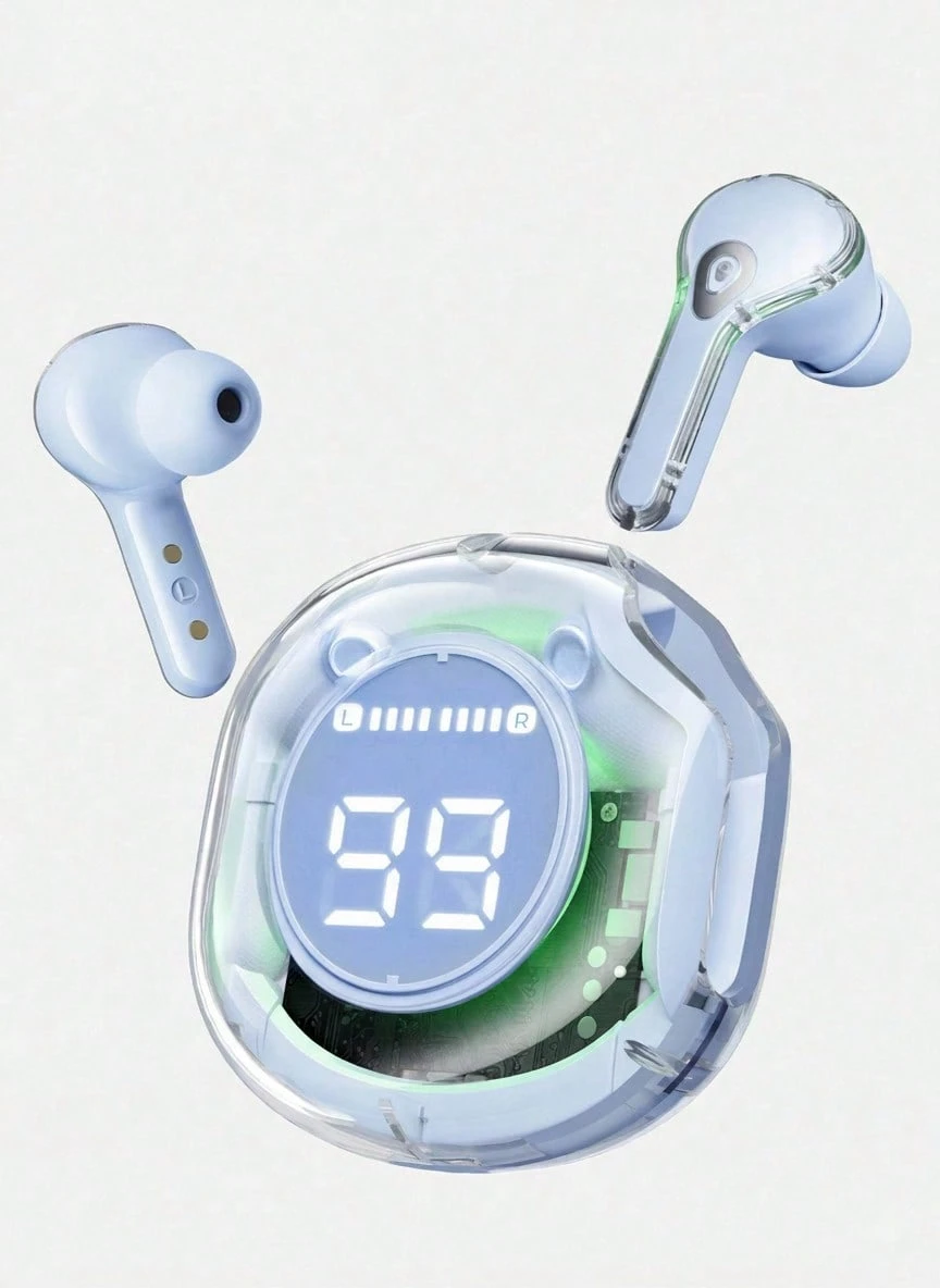 Wireless Earbuds, Superior Sound, Transparent Charging Case And LED Digital Display, ENC Noise Cancelling, Touch Control - Clear - View 1