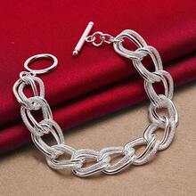 Pulsera de cadena de anillo de plata de ley 925 con acabado mate liso para mujeres, joyería de moda para boda, compromiso y fiesta - Plateado - Ver 5