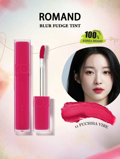 Rom&nd Romand BLUR FUDGE TINT 11 玫瑰粉，丝绒哑光质地，慕斯般柔滑触感，不拔干，打造柔焦妆效，轻盈舒适，韩国化妆品，5.0克/0.18盎司