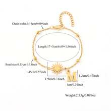 1件新款时尚太阳字母金色不锈钢珠链手链，女士款 - 金黃色 - 查看 2