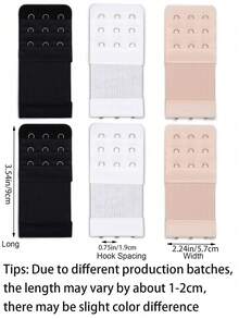 3件装弹性文胸肩带延长器，2/3/4钩，可调节舒适文胸延长带 - 多色 - 查看 3