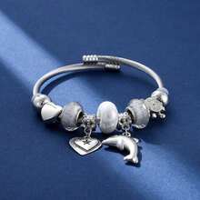 Popular Classic Silver Stainless Steel Bracelet Exquisite Pendant Alloy Adjustable Couple Bracelet - White-2 - View 4