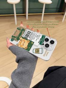 1pc Transparent Thick Anti-Drop UV Painted TPU Phone Case With Minimalist Cute Cartoon Bear Coffee Pattern Design, Compatible With Iphone, Galaxy L Series, Provides Lens Protection And Can Be Used As A Protective Cover, Ideal For New Year, Christmas, Halloween Or Valentine's Day Gift - Multicolor - View 4