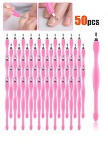 100/50/30/20/10件装 V型指甲钳，V型指甲钳，指甲护理死皮去除工具，双头V型叉指甲和足部清洁工具，家用和沙龙美甲工具 - 粉色 - 查看 7