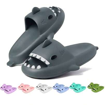 Women's Shark Slides Cloud Slippers - Novel Summer Open-Toe Slippers, Non-Slip Beach, Pool, And Shower Shoes With Cushioning Thick Sole