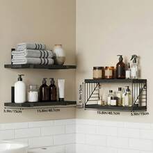 Tomnk 3+1 层浴室浮动搁板，位于马桶上方，15.8 英寸农舍乡村风格木质搁板，适用于浴室、客厅、卧室和厨房的墙壁装饰，家居浴室装饰浴室收纳盒，夏季返校季 - 彩色 - 查看 6