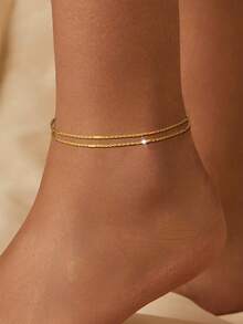 1 pieza Tobillera de doble capa de plata de ley S925, adecuada para uso diario, eventos de fiesta, joya elegante para los pies como regalo para mujeres - Doble capa - Ver 10