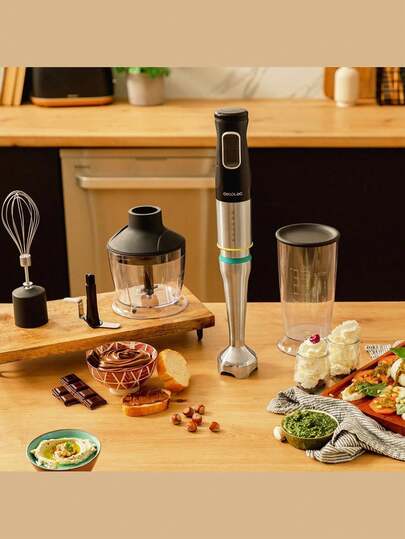 Cecotec Mixeur à Main Katana 15 Chop B. 1500 W, 21 Vitesses et Turbo, 4 Lames en Titane Noir, Cloche Antiprojections, Pied Extra-long, Kit d Accessoires, Verre 800 ml