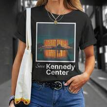 Save Kennedy Center – Support Arts & Culture-Shirt Cotton Black Printed Short Sleeve-Shirt, Vintage Street Style Casual Versatile Top Tee. - 黑色 - 查看 2