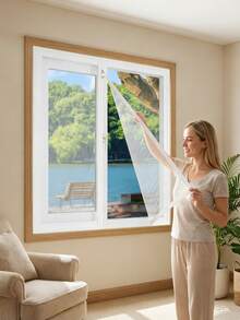 White Zipper Window Screen Set, Self-Adhesive Hook & Loop Install, Easy Open Mesh Net, Breathable Mosquito Protection For Home - Zipper Mesh - View 1