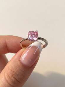 MADEONE 1 chiếc nhẫn bạc 925 hình vuông đính một viên kim cương Cubic Zirconia, quà tặng thời trang cho nữ nhân dịp kỷ niệm ngày cưới, trang sức tinh tế, phù hợp để đeo hàng ngày. - Đá hồng - Xem 2