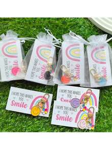 15pcs/5sets Happy Smiling Face Metal Keychain Set, Colorful Cartoon Keychain Pendant, Bag Decoration, Includes 5 Keychains + 5 Cards + 5 Gift Bags - One Size Fits All - View 4