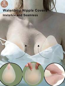 2Pcs Waterdrop Shape Silicone Lift Nipple Patches, 1-Second Instant Lift Non-Slip Nipple Covers For Women - Multicolor - View 2