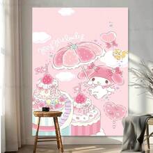 1PC Sanrio My Melody Tapestry, Strawberry & Cake Castle Aesthetic Wall Art, Soft Polyester Cloth For Bedroom & Party Backdrop - Multicolor - View 2