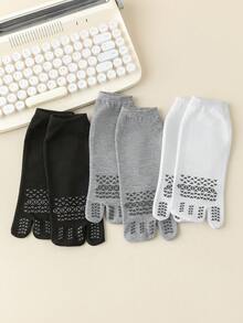 1/3 Pairs Unisex Two-Toe Mid-Calf Socks, Spring/Summer Split-Toe Socks, Pig Hoof Design, Soft & Comfortable, Black/White/Gray - Multicolor - View 3