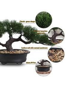 1pc Artificial Potted Plant Tree, Light Green Leaves With Black Planter, Approx. 20cm Tall, Artificial Green Plant, Suitable For Home And Office Decor | Ideal For Bookshelf, Desk, Bathroom | Rustic Style, Holiday Decor, Valentine's Day, Spring/Summer Decoration, Home Accessory - Green -b - View 4