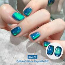 MEET ACROSS 6pcs 7ml Jelly Colored Stone Cat Eye Gel Nail Polish Set With Magnet Stick, Gold Light Ultral Shine Gradient Magnetic Semi Permanent Soak Off UV Gel Varnish For Summer Nails, Manicure Nail Art Degign For Home And Salon Nail Supplies - 彩色 - 查看 7