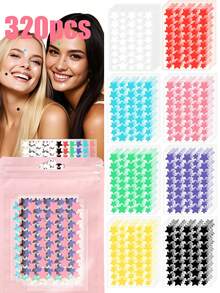 1600/1200/640 piezas Pegatinas de estrellas para la cara, adecuadas para decoraciones de fiestas festivas, pegatinas con diseño de estrellas de cinco puntas lindas, pegatinas mini impermeables y resistentes al sudor - Multicolor - Ver 7