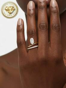 1pc Women's Engagement Ring, Double Hoop Gold-Edged Twisted Oval Ring, 3.8g S925 Sterling Silver, 2ct Moissanite, Bohemian Palace Style, Engagement, Proposal, Wedding Anniversary, Valentine's Day Gift, Comes With Moissanite Certificate And Elegant Gift Box - Gold - View 4