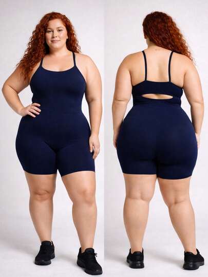SHOWOFF Macaquinho Plus Size Academia  Casual    Costas nuas / sem costas  Strass    Esportes e Fitness