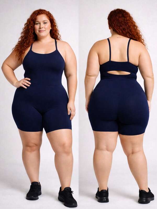 SHOWOFF Macaquinho Plus Size Academia  Casual    Costas nuas / sem costas  Strass    Esportes e Fitness