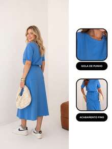 100% Cotton Mesh Skirt Set With Elastic Waist Lining Short Sleeve Women's Fashion Stylish Modern T-Shirt Adjustable Evangelical Fashion - 藍色 - 查看 2